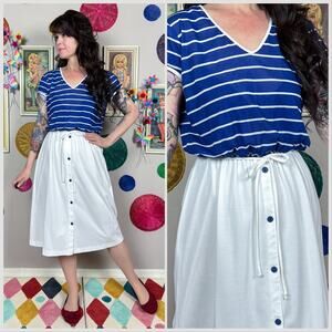 Vintage 1970s Blue and White Striped T-Shirt Dress